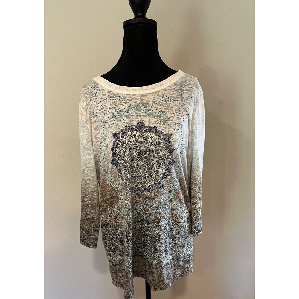Mandala Shirt Long Sleeves Women's Size M Embellished Tie Dye Bohemian
